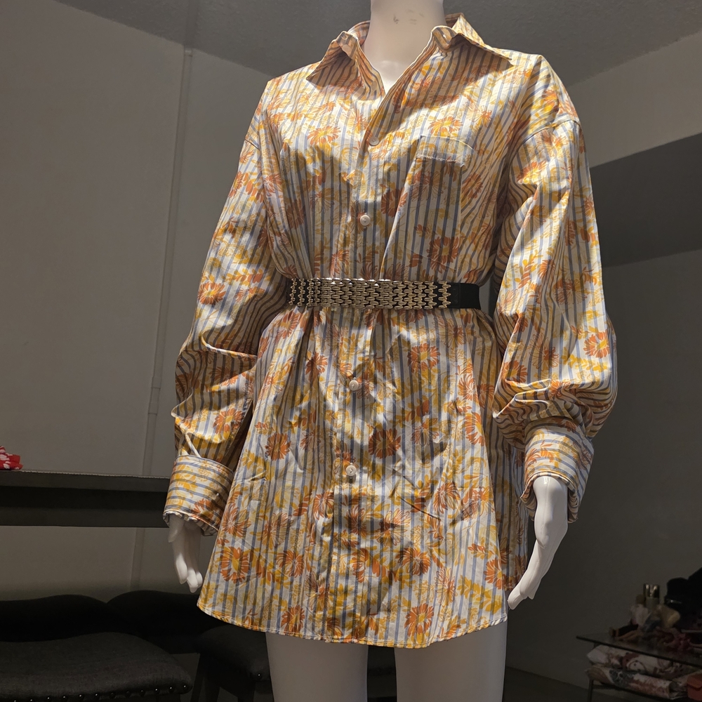 Bugatchi Orange Floral Long Sleeve Dress